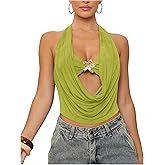 SOLY HUX Women's Halter Top Cut Out Draped Front Sleeveless Tie Backless Crop Tank Tops