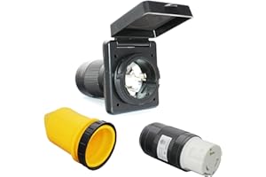 X-Haibei RV 50 Amp Power Inlet Plug Female Twist Locking Connector 125V 250V AC Black Inlet with Rain Proof Boot Kit (50 AMP, Black)