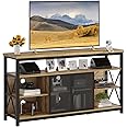 BON AUGURE Tall TV Stand for 55 65 Inch TVs, Wood Entertainment Center with Storage Cabinet, Industrial Farmhouse TV Media Console for Living Room and Bedroom (32 Inch High, Vintage Oak)