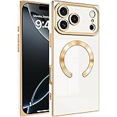 PSIOXY Magnetic for iPhone 17 Pro Case Rectangle, Compatible with Magsafe Wireless, Plated Soft TPU with Full Lens Protection, Military Grade Shockproof Phone Case for iPhone 17 Pro White