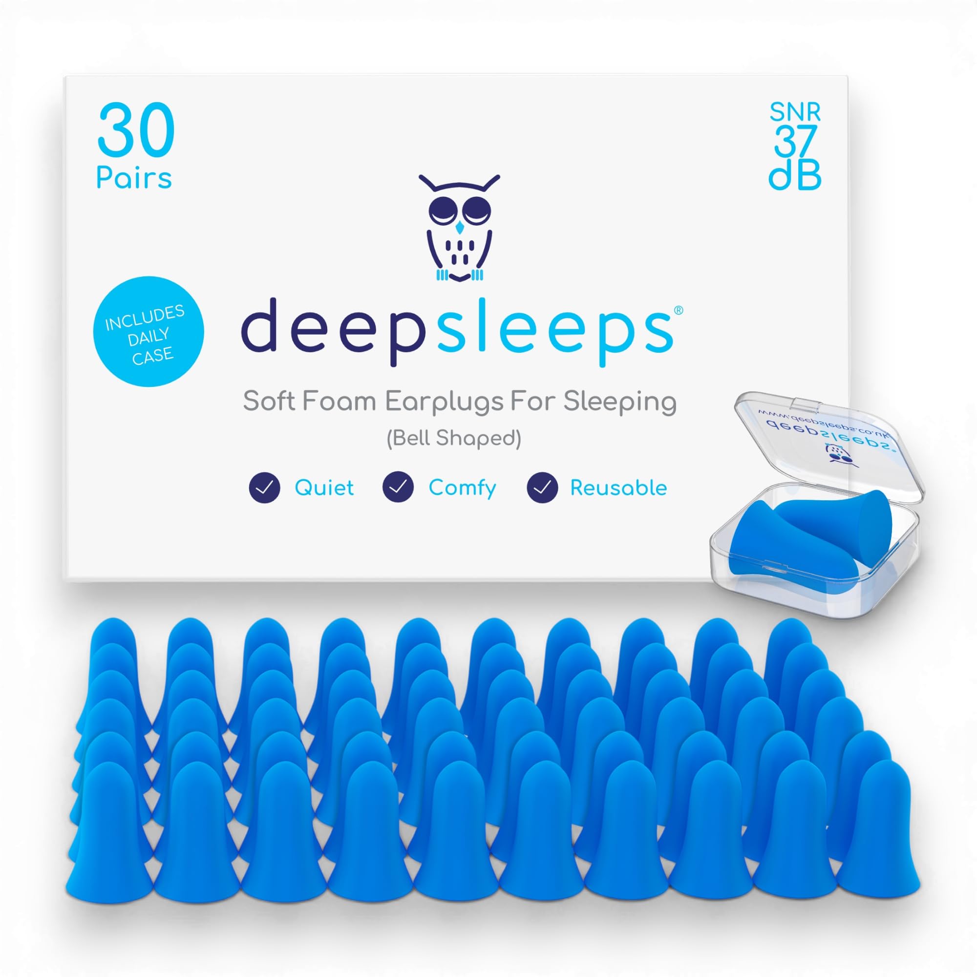 Deep Sleeps Premium Foam Ear Plugs for Sleeping, 30 Pairs, 37dB Noise Cancelling, Soft Re-Usable Earplugs for Sleep & Travelling