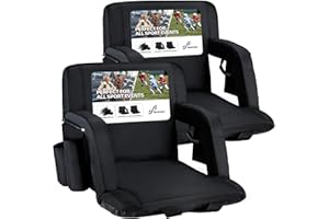 Sportneer Stadium Seats with Back Support: 2.5'' Thick Comfy Cushion 6 Adjustable Angle Bleacher Seat with Armrest - 2 Large Pockets, 2 Cup Holders Stadium Chair for Sport Events Concerts Parks