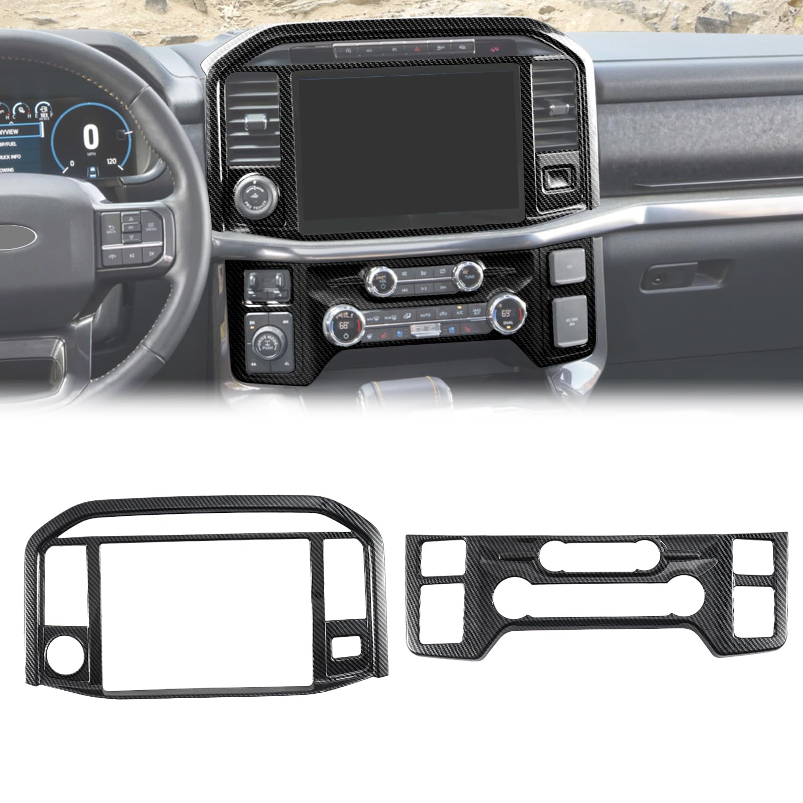 Photo 1 of Fancemot Carbon Fiber Central Control AC Panel Trim Cover Compatible with 2021-2025 Ford F150 XL STX XLT Lariat Tremor Platinum, Navigation Screen Trim Cover for Ford F150