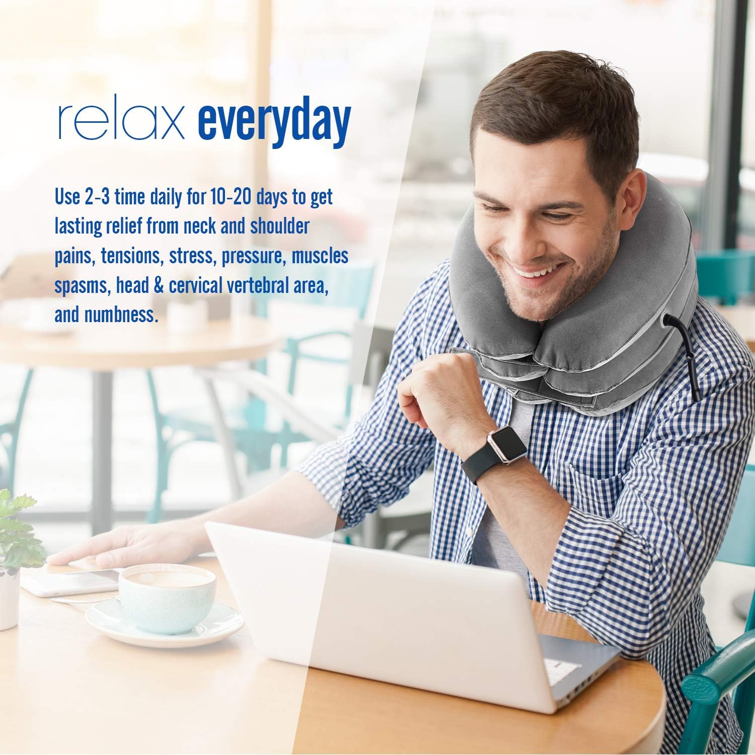 Neck Traction Ohuhu Neck Cervical Traction Collar Device for Neck and Back Pain Relief, Inflatable Spine Alignment Pillow, Grey Father's Day Gift: Health & Personal Care