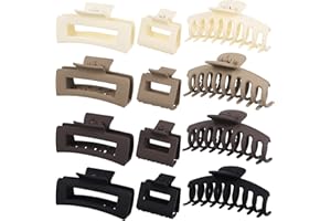 OGATIHA 12 Pack Large Claw Clips for Thick Hair, 4inch Rectangle Hair Claw Clips Set, 2inch Small Square Hair Clips for Women, Non-slip Stylish Big Matte Banana Clips