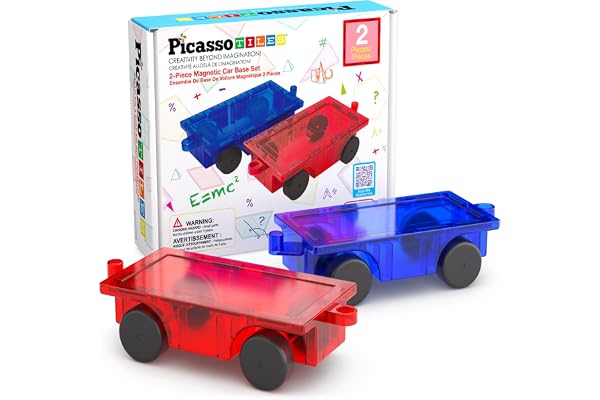 PicassoTiles 2 Piece Car Truck Construction Kit Toy Set Vehicle Educational Building Tile Magnetic Blocks Puzzle Magnets Toys
