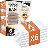 BAMCOO Vacuum Storage Bags 6 Jumbo Upgraded Vacuum Seal Bags for Bedding Blankets and Comforters Clothing, Space Bag Vaccine Sealed Compression Bag Suction for Storage Packing Travel Lugggage Jumbo