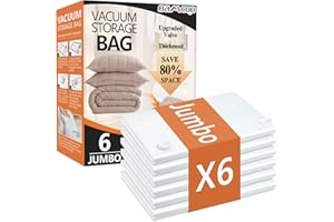 BAMCOO Vacuum Storage Bags 6 Jumbo Upgraded Vacuum Seal Bags for Bedding Blankets and Comforters Clothing, Space Bag Vaccine Sealed Compression Bag Suction for Storage Packing Travel Lugggage Jumbo