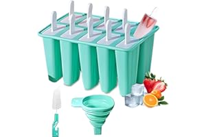 Silicone Popsicle Molds 10 Pcs Ice Pop Maker Molds with 10 Reusable Sticks, Cleaning Brush and Funnel - Homemade Easy-Release