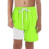 Boys Swim Trunks with Compression Liner UPF 50+ Quick Dry Bathing Suit Kids Beach Shorts Swimwear 7-20T