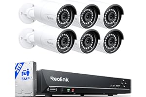 REOLINK 8CH 5MP Home Security Camera System, 6pcs Wired Outdoor PoE IP Cameras with Person/Vehicle/Pet Detection, 4K/8MP 8CH NVR with 2TB HDD for 24-7 Recording, RLK8-410B6-5MP