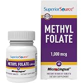 Superior Source Methyl Folate 1,000 mcg, 60 Sublingual Tablets | Methylated Folate Supplement Supporting Healthy Nervous System Function and Red Blood Cell Production for Women and Men