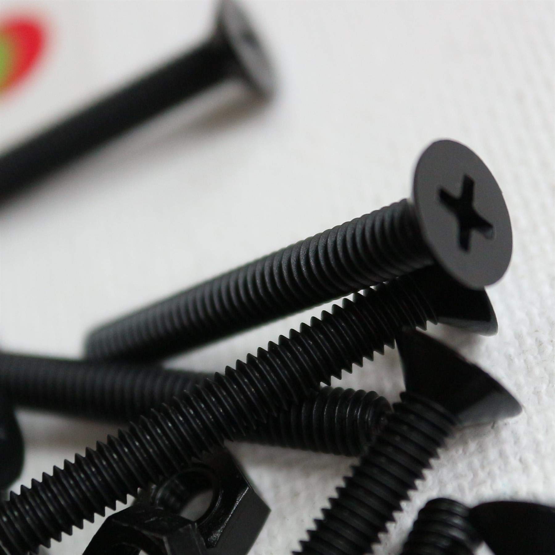 50 x Black Nylon Countersunk Plastic Machine Screws, M4 x 30mm, Plastic Bolts, Nuts & Washers