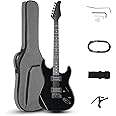 Ktaxon 39 Inch Electric Guitar, Full Size Solid Body H-H Pickups 6 Strings Beginner Guitar Kit With Upgrade Cable & Guitar Capo, Tremolo Arm, Gig Bag & Strap (Bright Black)
