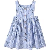 USKIDKK Toddler Girl Cotton Linen Summer Dress Suspender Sleeveless Button Beach Girls Sundress