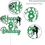 Gidobo 8th Birthday Cake Toppers Green Glitter Soccer Theme view 4