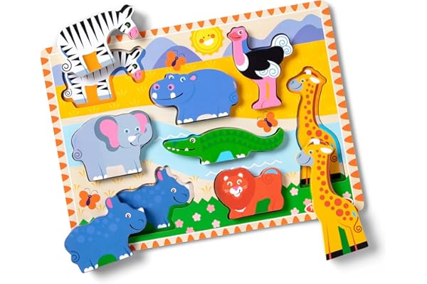 Melissa & Doug Safari Wooden Chunky Puzzle (8 pcs), Educational Screen Free Activity for Toddler, Preschoolers and Kids Ages 2+ - FSC Certified