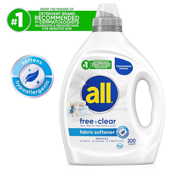 ALL FREE CLEAR, ORIGINAL, LIQUID FABRIC SOFTENER FOR SENSITIVE SKIN, UNSCENTED AND HYPOALLERGENIC, CONCENTRATED, 80OZ, 200 LOADS