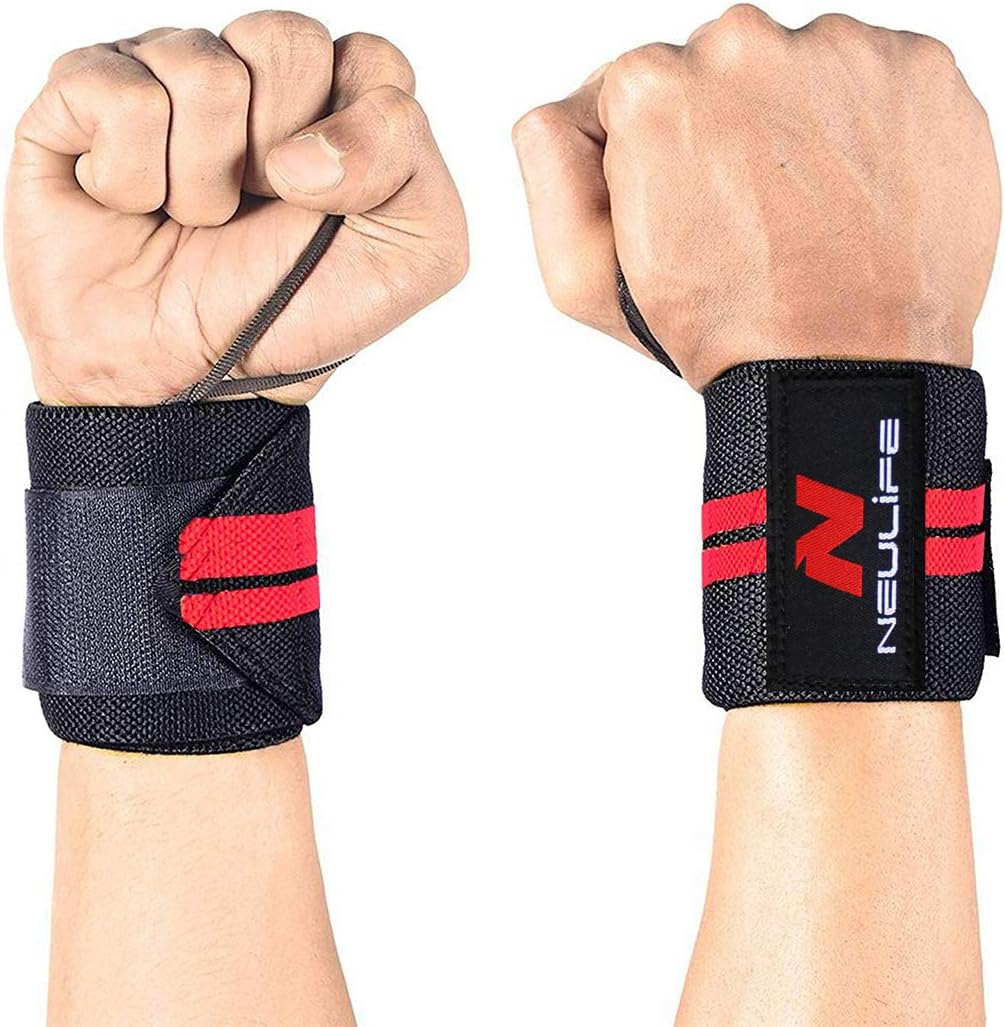 Neulife Nylon Rubber Weight Lifting Wrist Wrap (Pair) Thum Support/Wrist Support (Black)