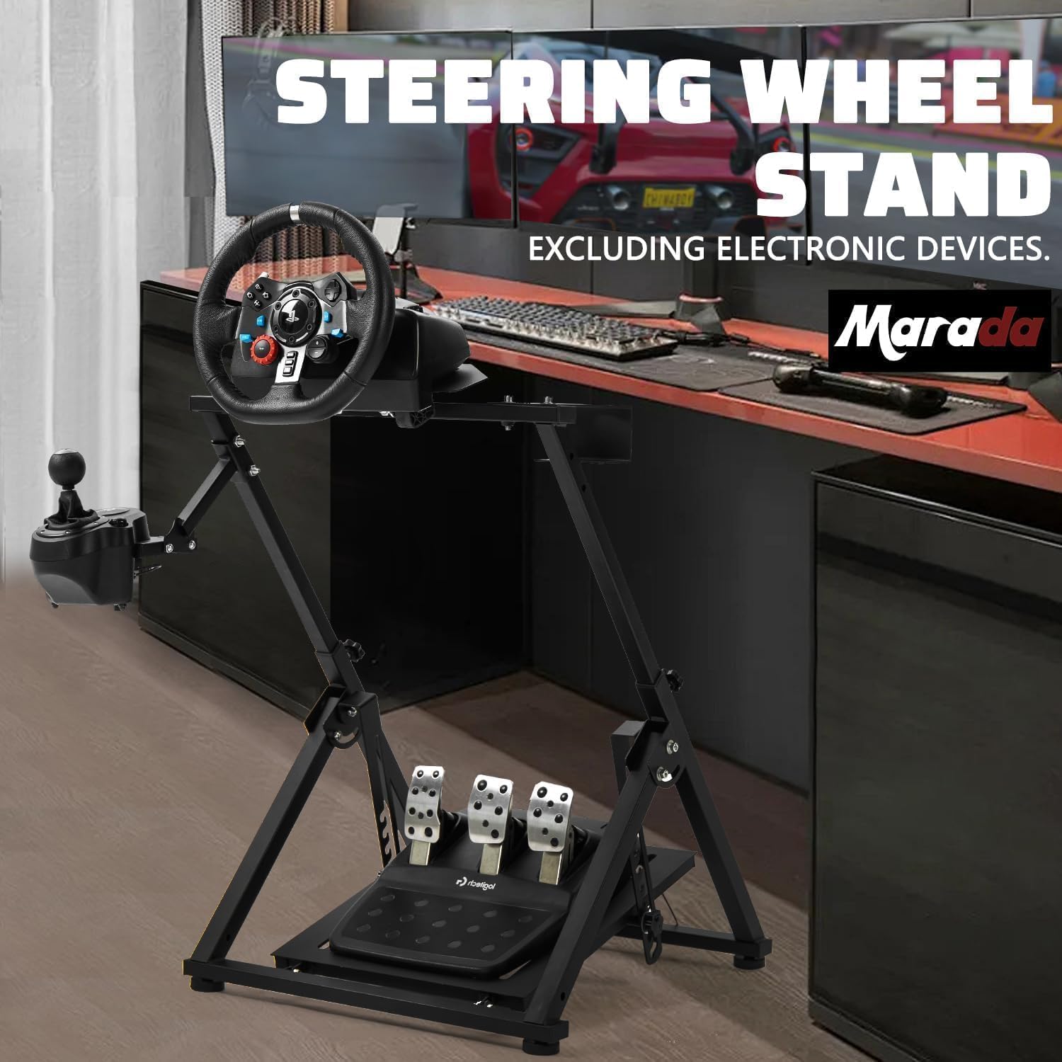 Marada X Shape Steering Wheel Stand Compatible with Logitech Thrustmaster Moza G27 G29 G920 G923 T248 T300RS GT R5 Foldable Sim Racing Stand Racing Simulator, No Wheel Pedal Shifter