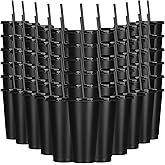 Bokon 60 Sets Tumbler with Straw and Lid Bulk 24 oz Reusable Plastic Cups with Lids and Straws Water Bottle Travel Mug Cup Tumblers Bulk for Cold Hot Drinks Parties Birthdays Adults(Black)