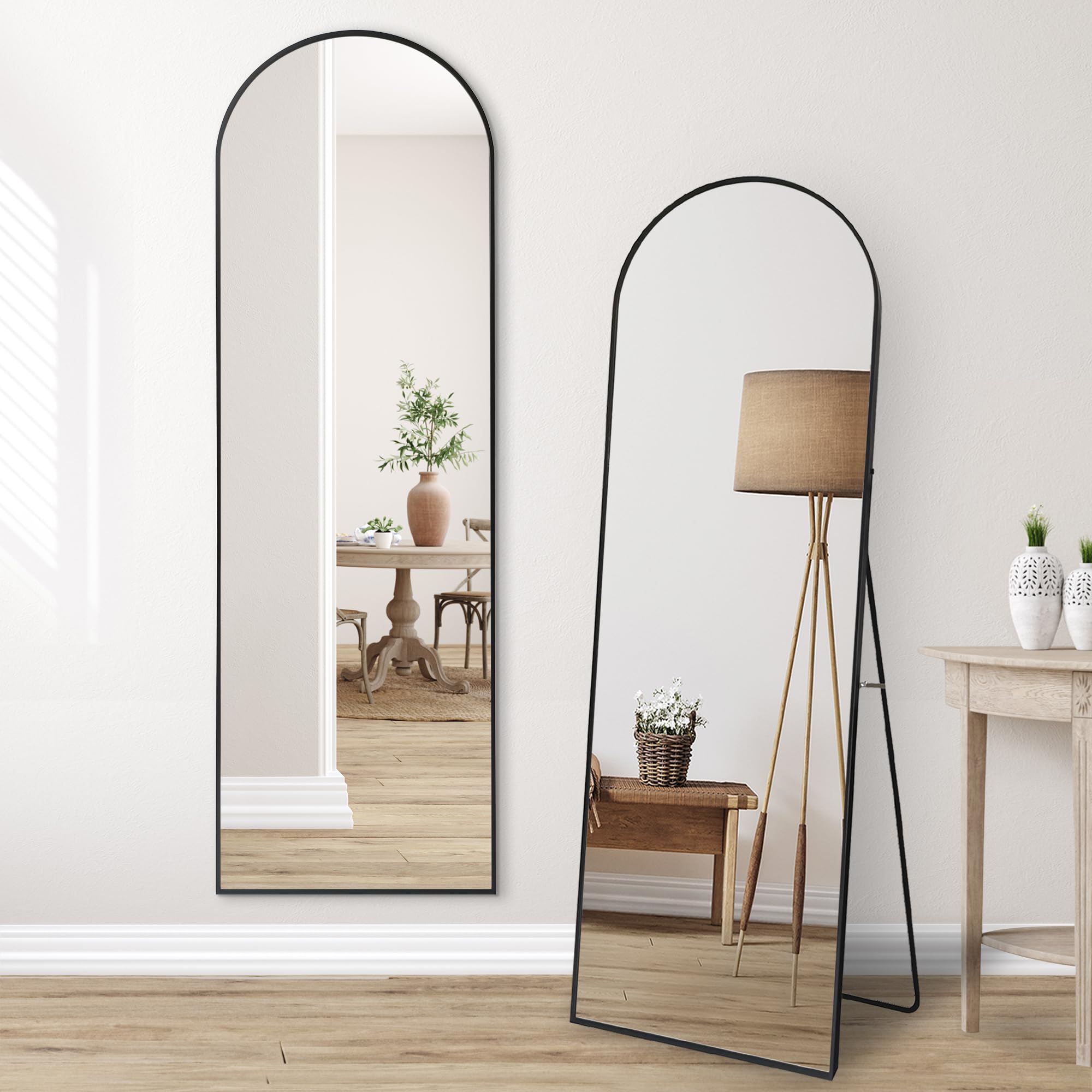 Americanflat 18x58 Arched Mirror with Stand- Large Hanging Mirrors with Aluminum Frame - Modern Mirror for Bathroom, Bedroom, Living Room - Mirrors for Wall Display and Home Decor - Black Image Americanflat 18x58 Arched Mirror with Stand- Large Hanging Mirrors with Aluminum Frame - Modern Mirror for Bathroom, Bedroom, Living Room - Mirrors for Wall Display and Home Decor - Black Image