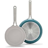 GreenPan Nova 8” & 10” 2 Piece Frying Pan Skillet Set, Oprah’s Favorite Things 2024, Induction Suitable PFAS-Free Nontoxic Ceramic Nonstick, Dishwasher & Oven Safe, Quick Even Heating, Deep Teal