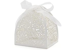 KPOSIYA Pack of 70 Laser Cut Rose Candy Boxes, Favor Boxes 2.5"x 2.5"x 3.1", Gift Boxes Bridal Shower Anniverary Birthday Party Wedding Favor (White)