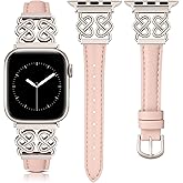 TOYOUTHS Leather Band Compatible with Apple Watch Bands Women 38/40/41/42/44/45/46/49mm Dressy Slim Leather Strap with Designer Heart Knot Buckle for iWatch Series 11 10 9 8 7 6 5 4 SE/Ultra 3 2 1