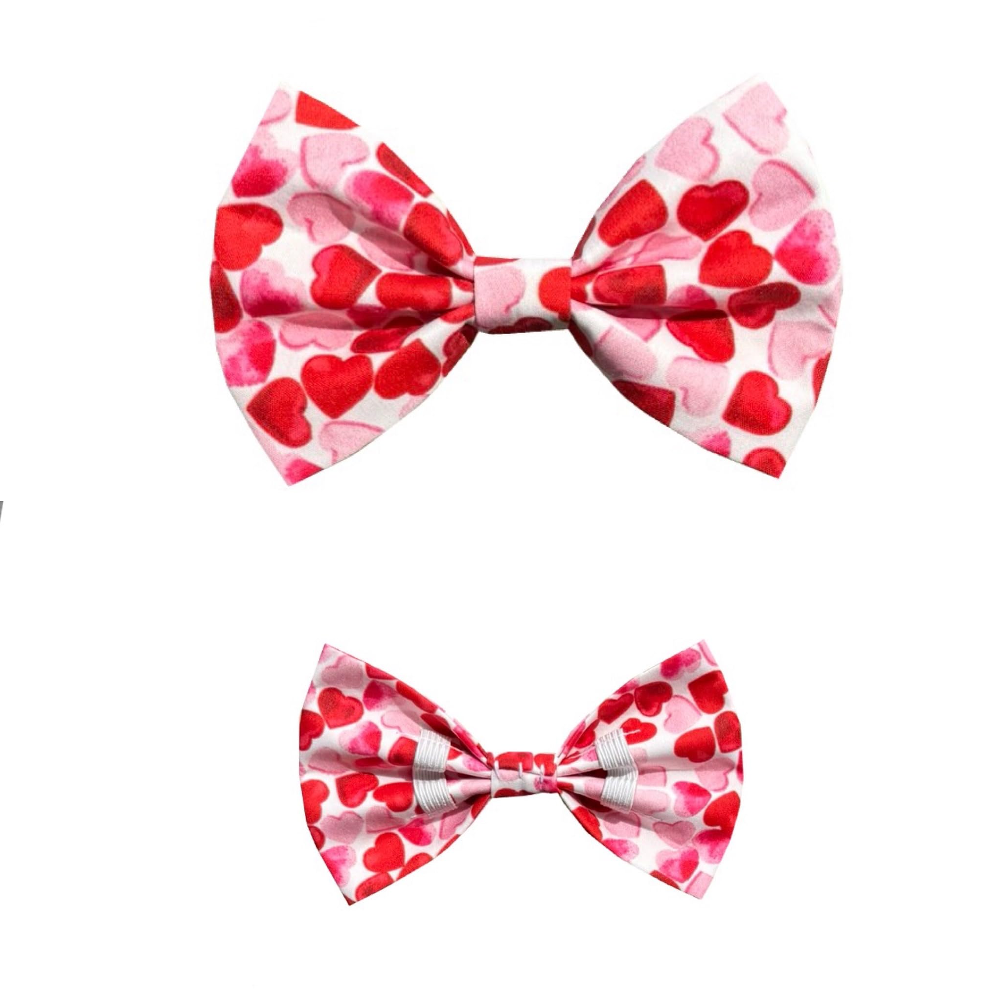 New Dogs Bow Tie Valentine's Day heart pink red LOVE Elastic Band attach COLLAR ACCESSORY Handmade UK (Small Pink Hearts)