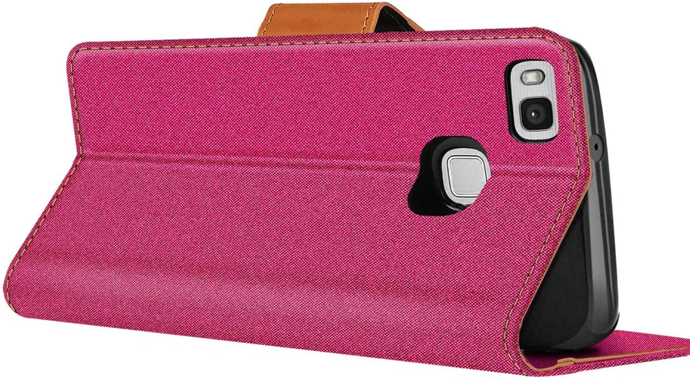 Verco Phone Wallet Case compatible with the Huawei P9 Lite, Canvas Faux Leather Book Cover for the P9 Lite Flip Case Bag Hinged - Pink - Image 5
