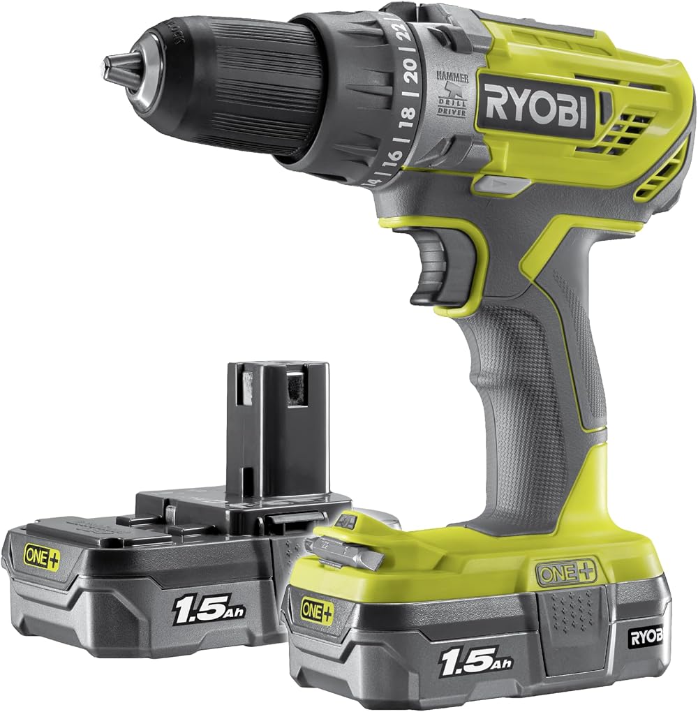 Ryobi 18V One Plus Cordless Comb i Drill Starter Kit 2x1.5Ah Batteries Hyper