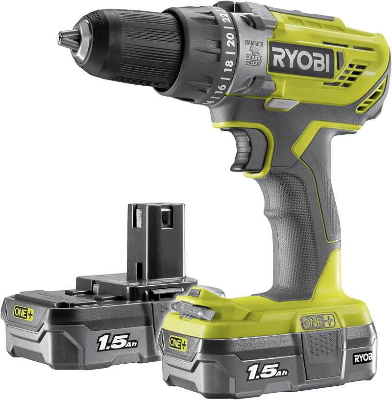 Ryobi 18V One Plus Cordless Comb i Drill Starter Kit 2x1.5Ah Batteries Hyper