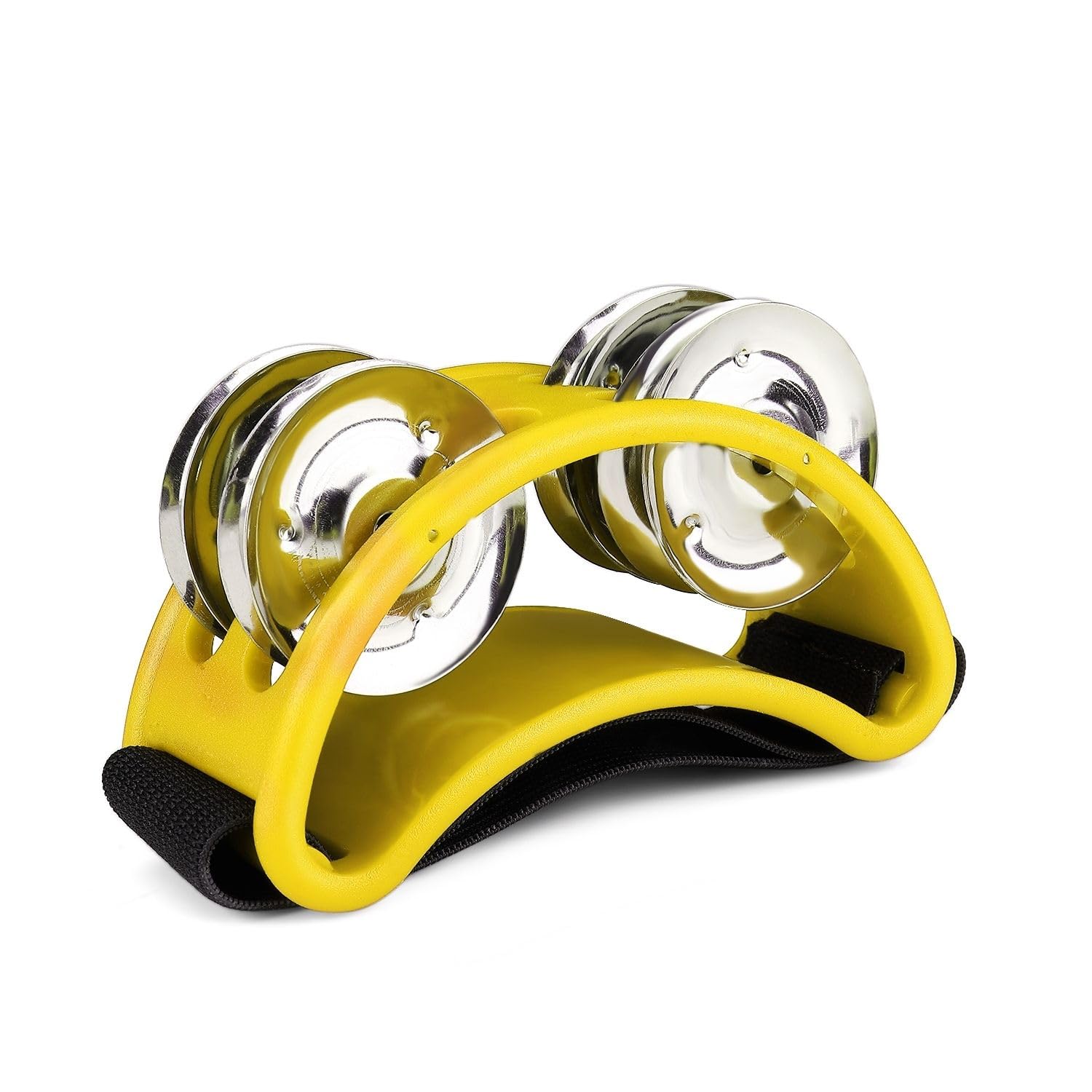 Flexzion Foot Tambourine Percussion with Double Row Steel Jingles - Foot Shaker Musical Instrument Drum for Party Shoes Gift Singer Vocalists Cajon & Guitar Players (Yellow)