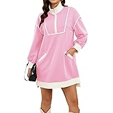 Skoinvb Womens Long Sleeve Sweatshirt Dress Oversized Half Zip Fall Loose Fit Casual Dress with Pockets