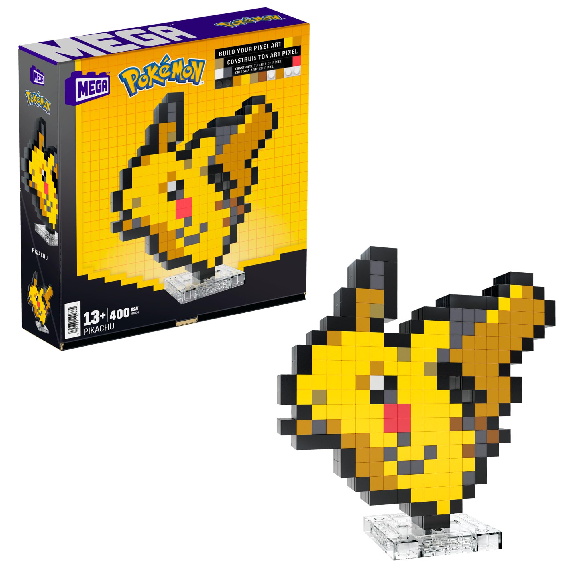 MEGA Pokémon Action Figure Building Set, Pikachu with 400 Pieces and Pixel Retro Style, for Table or Wall Decor, Build & Display Toy for Collectors, HTH74 — image 1