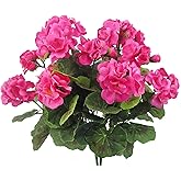 CISDUEO 2 Pcs Artificial Geraniums Outdoor Silk Flowers Rose Red Artificial Geranium Bush Faux Flowers Red Geraniums for Floral Home Decor Indoor Garden Patio Grave Cemetary Vase Table Centerpiece