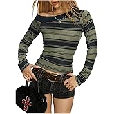 Floerns Women's Striped Long Sleeve T Shirts Off The Shoulder Fall Outfit Going Out Tee Tops