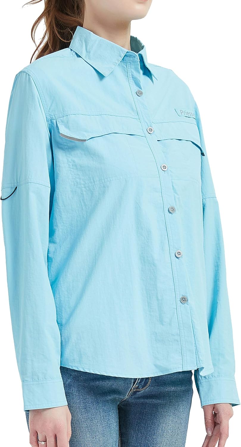 PRIESSEI Women's UPF 50+ Hiking Shirts Long Sleeve Outdoor Shirts for Camping Fishing Breathable and Fast Dry: Clothing