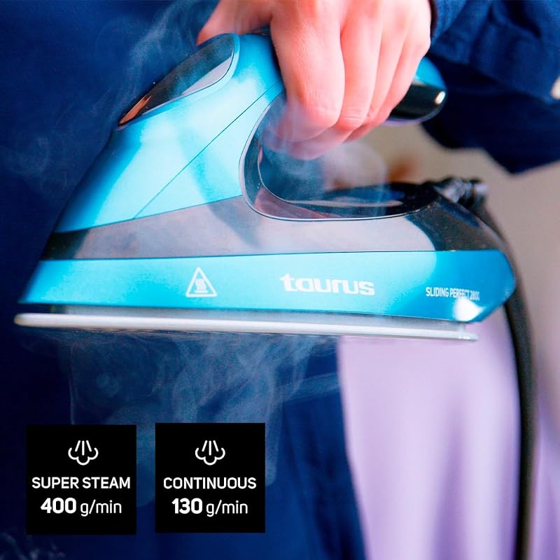Sliding Perfect 2800 - Centro de planchado | 2800W Potencia | 5.5 bares de presión | Pantalla digital | Cerámica | Super vapor de 400g/min | Modo ECO | Planchado vertical | Azul