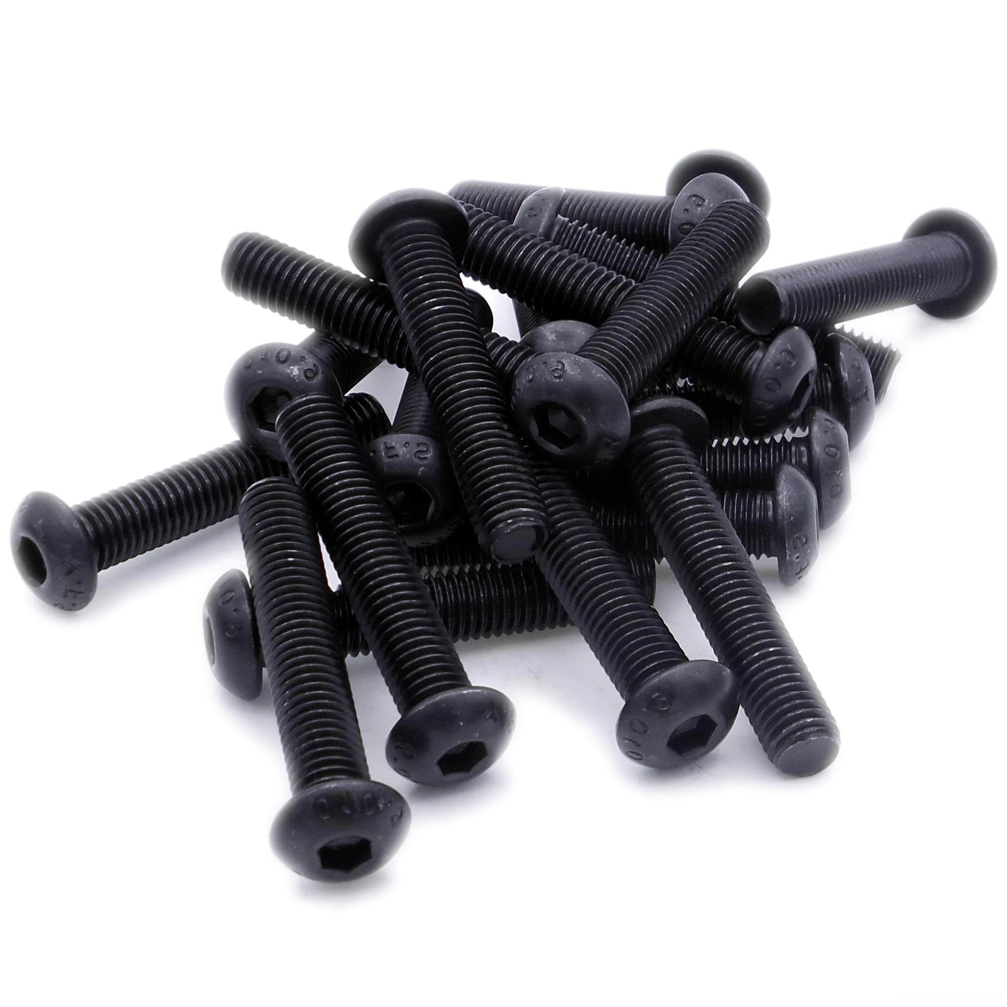 M4 (4mm x 12mm) Hex Socket Button Machine Screw (Bolt) - Black Steel (Pack of 20)