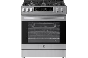 Kenmore 2276853 5.6 cu. ft. Front Control Gas Range Oven with 5 Cooktop Burners True Convection, Air Fry, Turbo Boil, Self Clean, Dishwasher Safe Grates, Three Chrome Racks, LP Kit, Stainless Steel