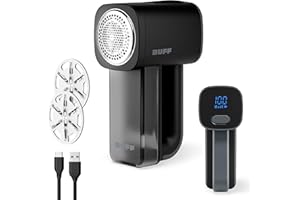 BUFF Fabric Shaver + Lint Remover, Sweater Defuzzer with 3 Motor Speeds, Remove Pills from Blankets, Couch, Clothing, Furniture, Stainless Steel Blade, USB-C Rechargeable – Black