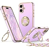 XYZ for iPhone 17 Case with Stand, Phone Case with Double Ring Kickstand, Women Girls Bling Luxury Protective Case Heart for iPhone 17, Purple