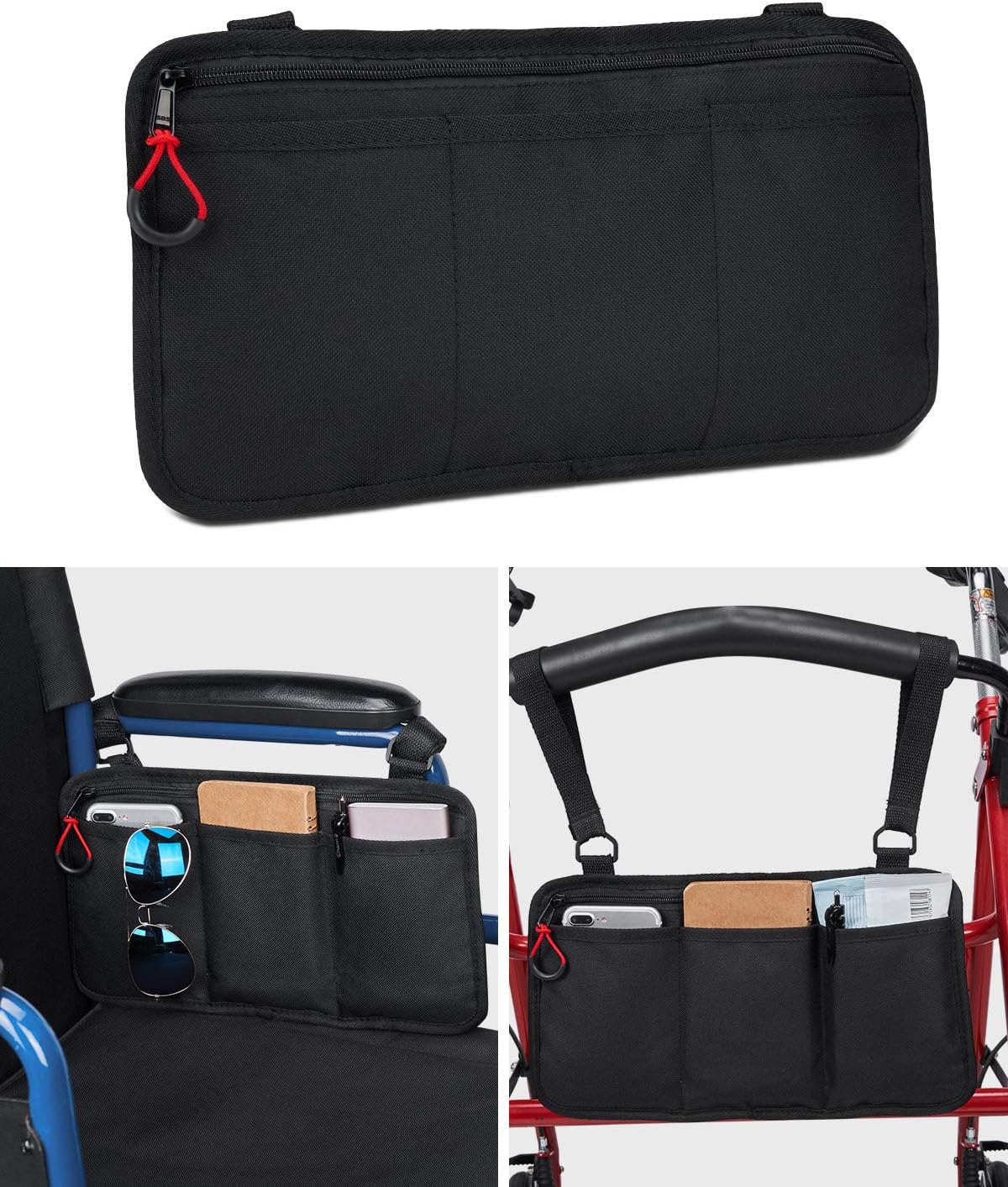 kemimoto Wheelchair Side Bag, Armrest Pouch Bag Ideal Gift for Family, 5 Pockets Storage Organizer for Electric Wheelchair, Walker, Rollator: Automotive