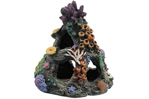 PINVNBY Coral Aquarium Decoration (Size: 6.3 x 4.7 x 4.7 inches) Small Fish Tank Decorations Resin Rock Mountain Cave Ornaments Betta Fish Hideout House for Beta Sleep Rest Hide Play Breed