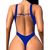 Foxiny Sexy Backless Cheeky High Cut Leg Thong V Neck One Piece Swimsuit