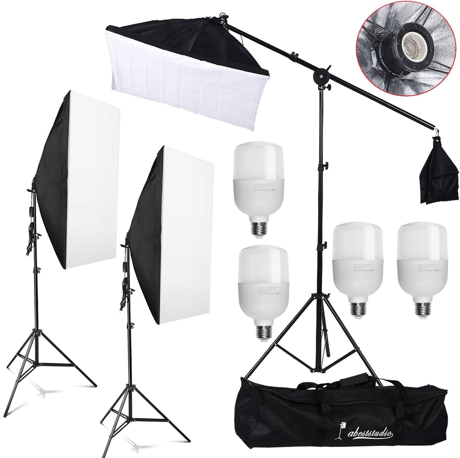 Abeststudio Photography Studio Softbox Lighting Kit with 4X 25W 5500K LED Bulbs Soft Box Arm