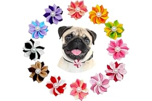 JpGdn 12pcs Dog Collar Flower for Small Doggy Puppy Doggies Collar Bows Sliding Bow Grooming Accessories Attachment Embellishment