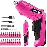 Pink Cordless Electric Screwdriver Set, 3.7V Rechargeable Small Electric Drill with 25pcs Driver Bit Set, Power 3Nm Screw Gun